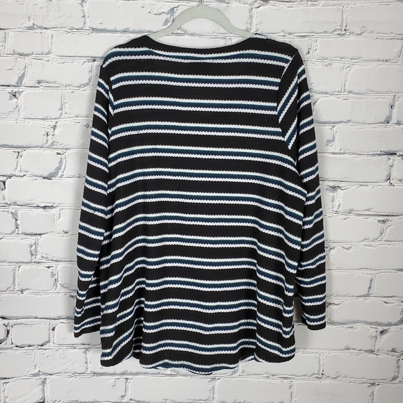 Torrid Black Stripe Lace-up Henley Top - Picture 3 of 8